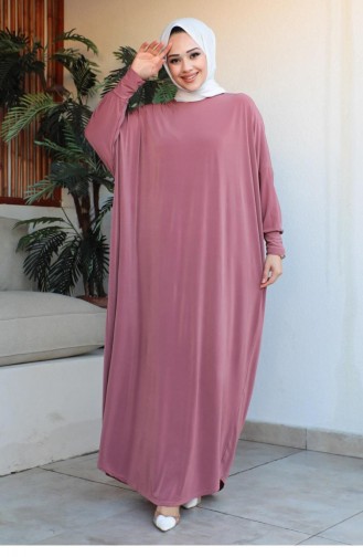 فستان كاجوال بأكمام واسعة 2045-13 لون وردي مغبر 2045-13