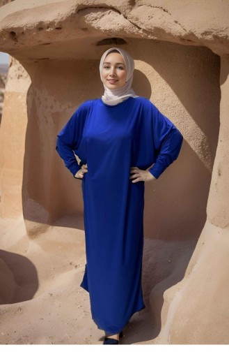 فستان كاجوال بأكمام واسعة 2045-01 لون أزرق 2045-01