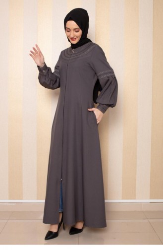 0008Sgs Embroidery Detailed Abaya Anthracite 6577