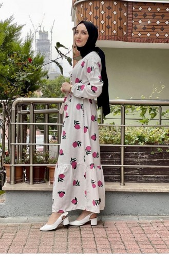 6612Es Lemon Patterned Hijab Dress Pink 6585