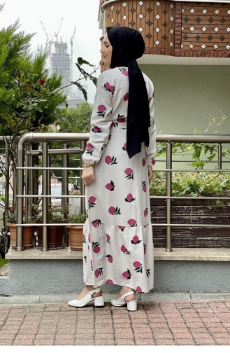 6612Es Hijab-jurk Met Citroenpatroon Roze 6585