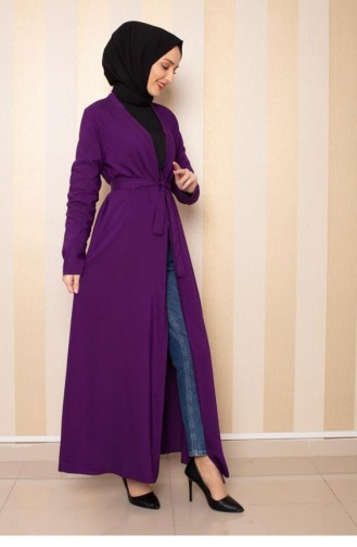 0203Sgs Belted Seasonal Abaya Purple 6612