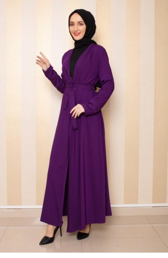 0203Sgs Belted Seasonal Abaya Purple 6612