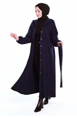 0502Sgs Belted Hijab Coat Navy Blue 6682