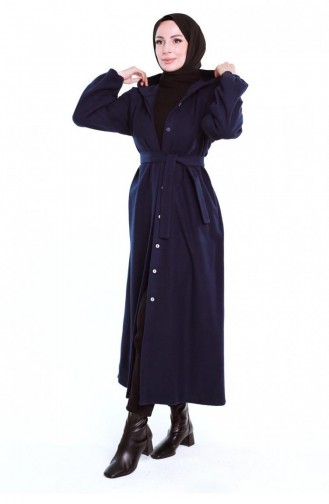 0502Sgs Belted Hijab Coat Navy Blue 6682
