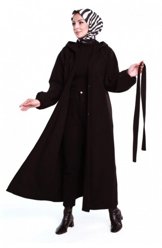0502Sgs Belted Hijab Coat Black 6683