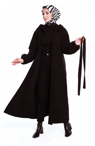 0502Sgs Belted Hijab Coat Black 6683