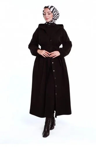0502Sgs Belted Hijab Coat Black 6683