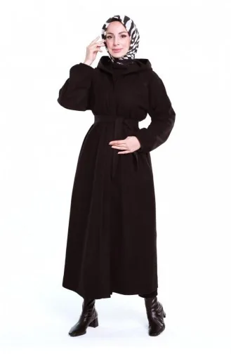 0502Sgs Belted Hijab Coat Black 6683