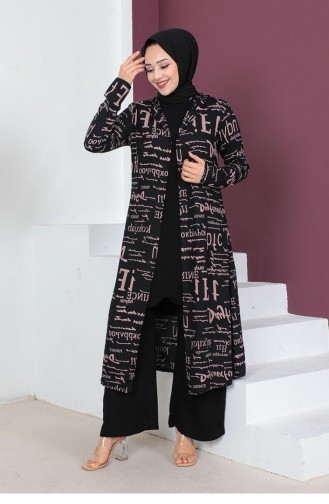 0307Sgs Written 3-Piece Hijab Suit Black-Mink 6706