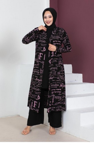 0307Sgs Written 3-Piece Hijab Set Black Dry Rose 6707