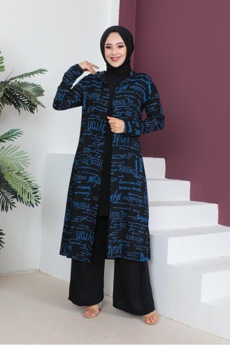 0307Sgs Written 3-Piece Hijab Suit Black Indigo 6708
