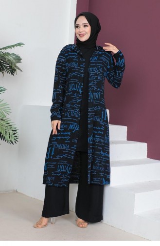 0307Sgs Written 3-Piece Hijab Suit Black Indigo 6708