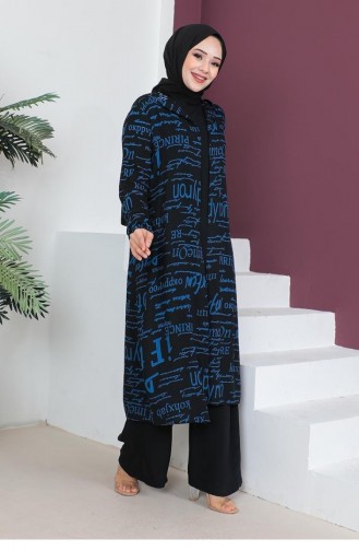 0307Sgs Written 3-Piece Hijab Suit Black Indigo 6708