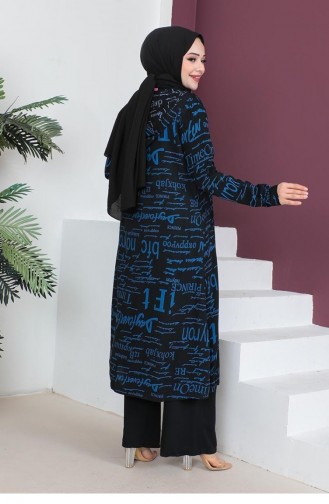 0307Sgs Costume Hijab 3 Pièces Écrit Noir Indigo 6708