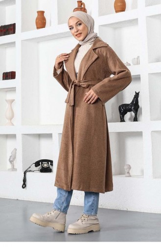 5500End Kuşaklı Yakalı Kaşe Kap Camel
