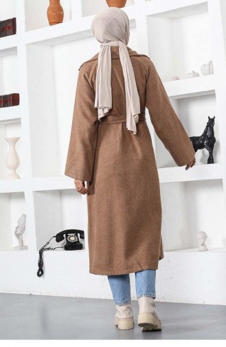 5500End Kuşaklı Yakalı Kaşe Kap Camel