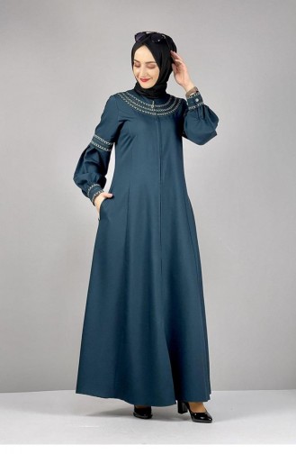 0008Sgs Embroidery Detailed Abaya Emerald Green 7159