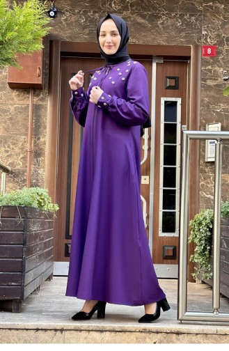 Pearl Embroidered Abaya 0020-01 Purple 0020-01