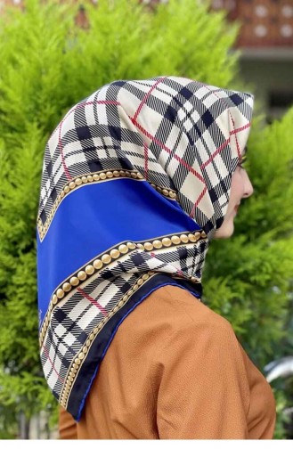 0920Mp Moda Trend Desenli Eşarp Saks Mavisi