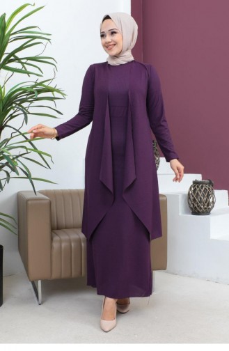 Asymmetrischer Doppel-Hijab-Anzug 9020-01 Pflaume 9020-01