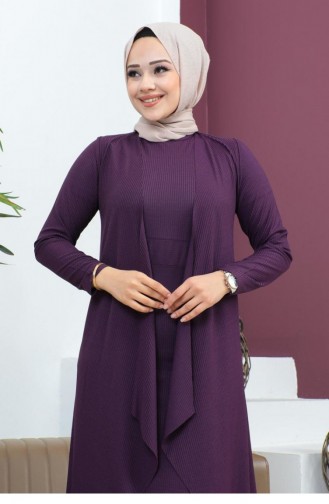Costume Asymétrique Double Hijab 9020-01 Prune 9020-01