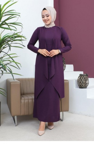 Asymmetrisch Pak Met Dubbele Hijab 9020-01 Pruim 9020-01