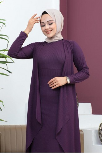 Costume Asymétrique Double Hijab 9020-01 Prune 9020-01