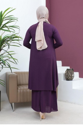 Asymmetrischer Doppel-Hijab-Anzug 9020-01 Pflaume 9020-01