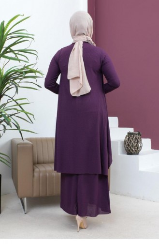 Costume Asymétrique Double Hijab 9020-01 Prune 9020-01