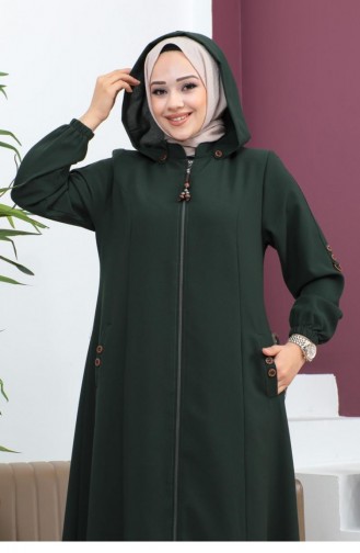 6119Smr Abaya Brodée Kaki 7328