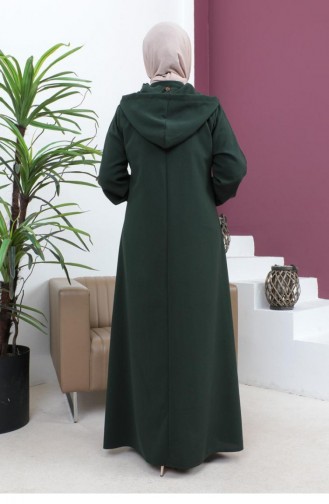 6119Smr Abaya Brodée Kaki 7328