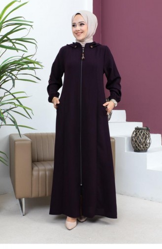 6119Smr Abaya Brodée Prune 7331