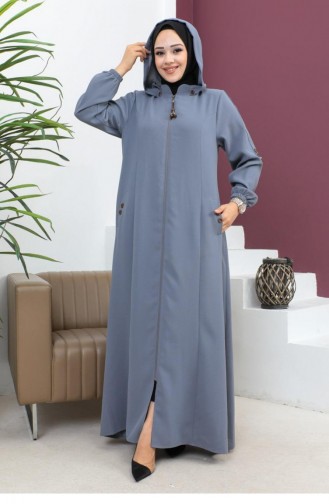 6119Smr Geborduurd Abaya Grijs 7332