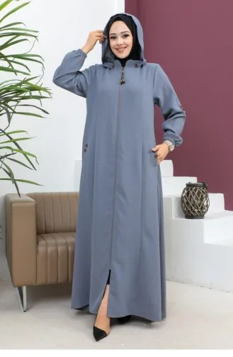 6119Smr Embroidered Abaya Gray 7332