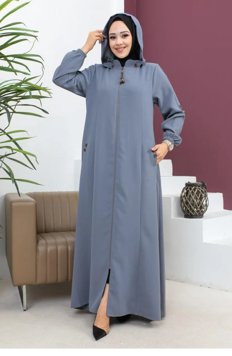 6119Smr Embroidered Abaya Gray 7332