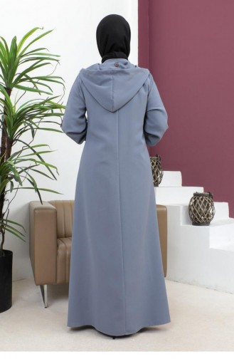 6119Smr Geborduurd Abaya Grijs 7332