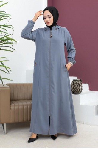 6119Smr Geborduurd Abaya Grijs 7332