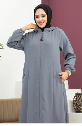 6119Smr Geborduurd Abaya Grijs 7332