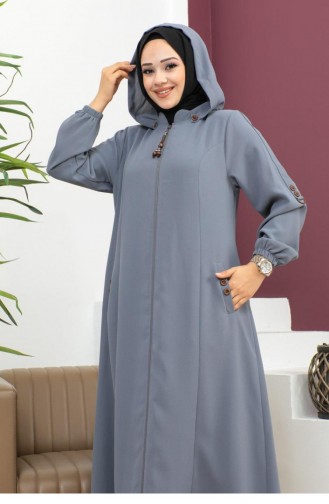 6119Smr Geborduurd Abaya Grijs 7332