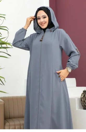6119Smr Embroidered Abaya Gray 7332