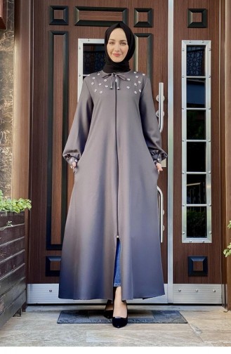 Perlenbestickte Abaya 0020-03 Anthrazit 0020-03