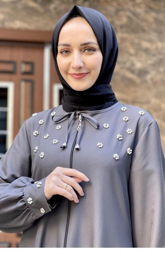 Perlenbestickte Abaya 0020-03 Anthrazit 0020-03