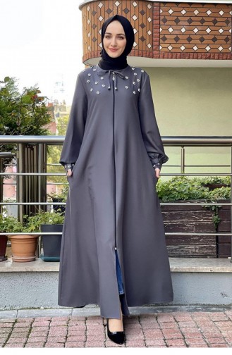 Parelgeborduurde Abaya 0020-03 Antraciet 0020-03