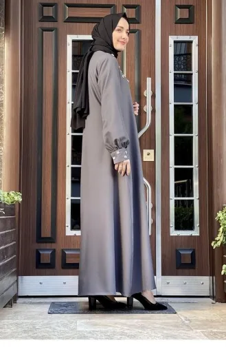 Abaya Brodée De Perles 0020-03 Anthracite 0020-03