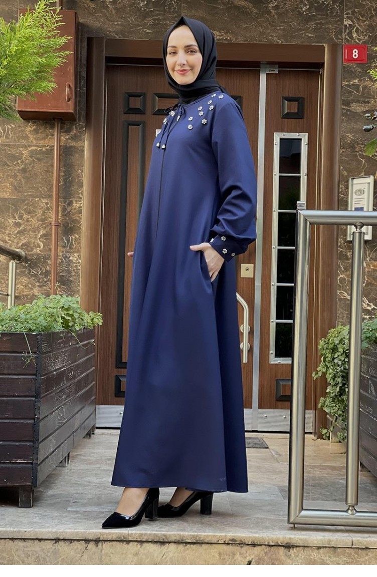 Embroidered Navy Abaya
