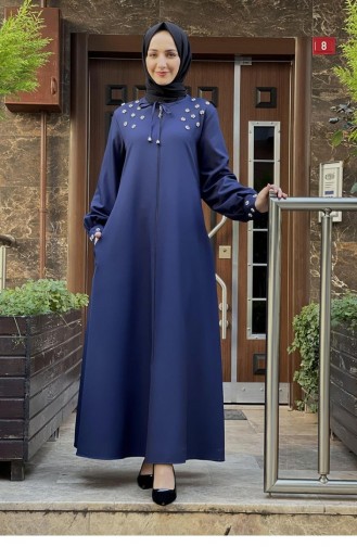 Pearl Embroidered Abaya 0020-06 Navy Blue 0020-06