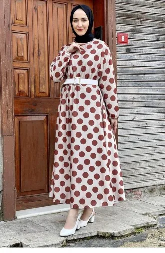 5455End Robe évasée à Gros Pois Tan 8282