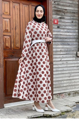 Robe Evasée à Petits Pois 5455-01 Tan 5455-01