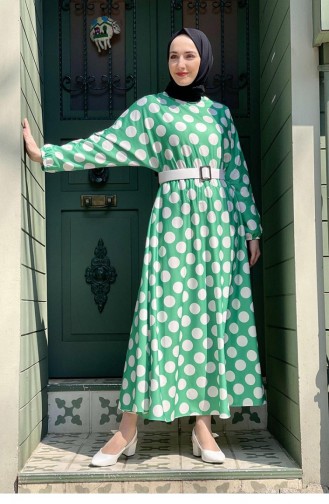 Large Polka Dot Flared Dress 5455-02 Green 5455-02